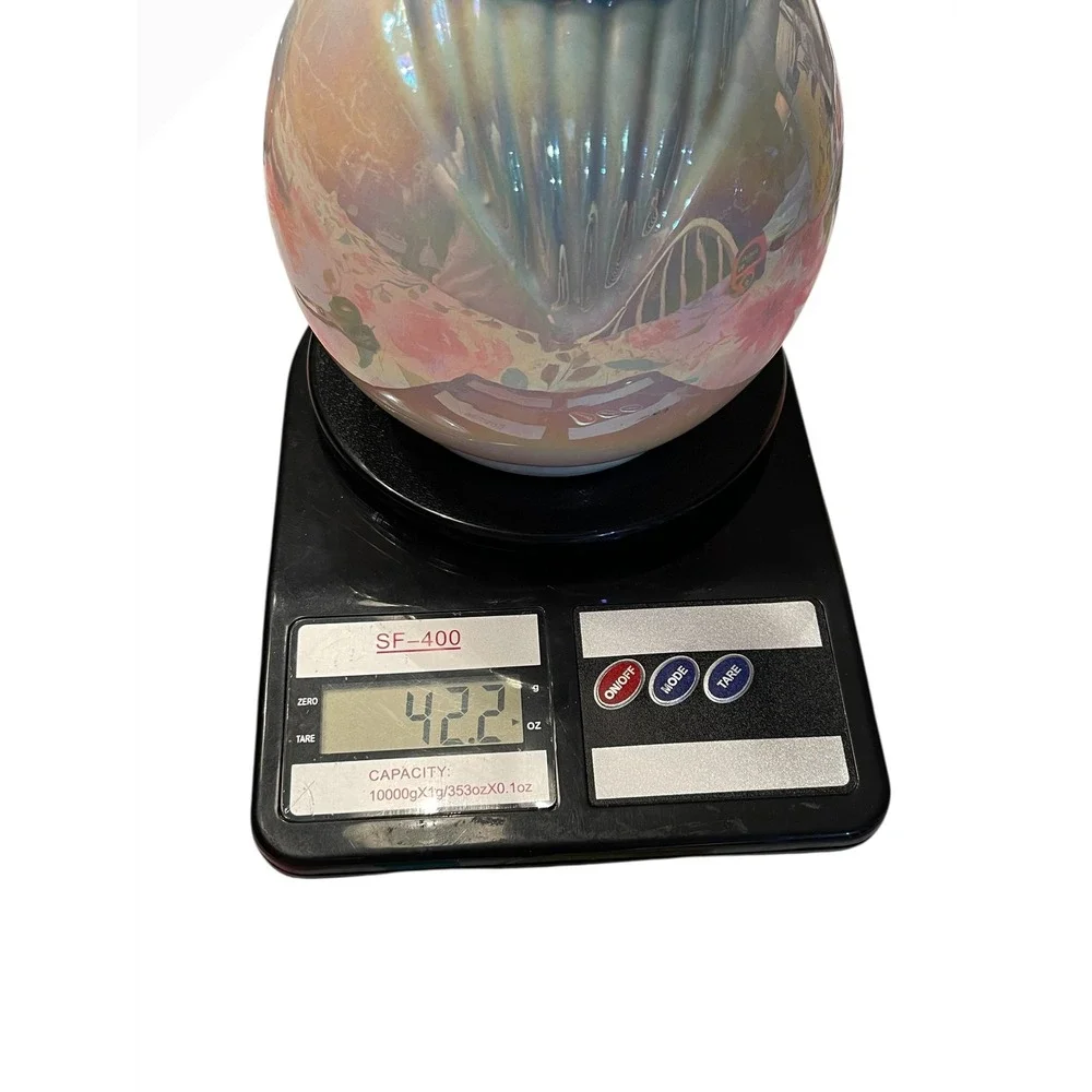 Vtg Iridescent Ceramic Vase 12